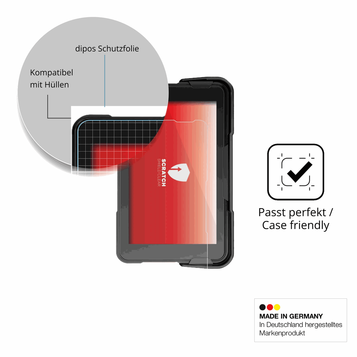Schutzfolie mit optimaler Passform, zur Verwendung mit Hüllen geeignet