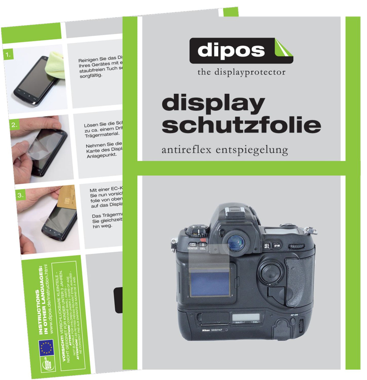 Matte Displayschutzfolie von dipos passend für Nikon D1, präziser Zuschnitt und blasenfrei montiert