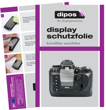 Klare Displayschutzfolie von dipos passend für Nikon D100, präziser Zuschnitt und blasenfrei montiert
