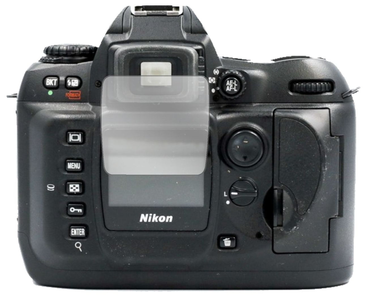 NikonD100 mit aufgebrachter dipos Displayschutzfolie, glasklare Darstellung ohne Einschränkungen
