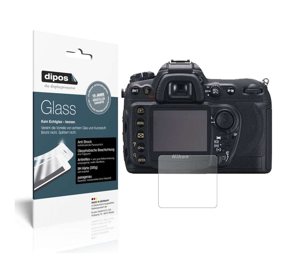 Matte Displayschutzfolie von dipos passend für Nikon D200, 9H kratzfest und blasenfrei montiert