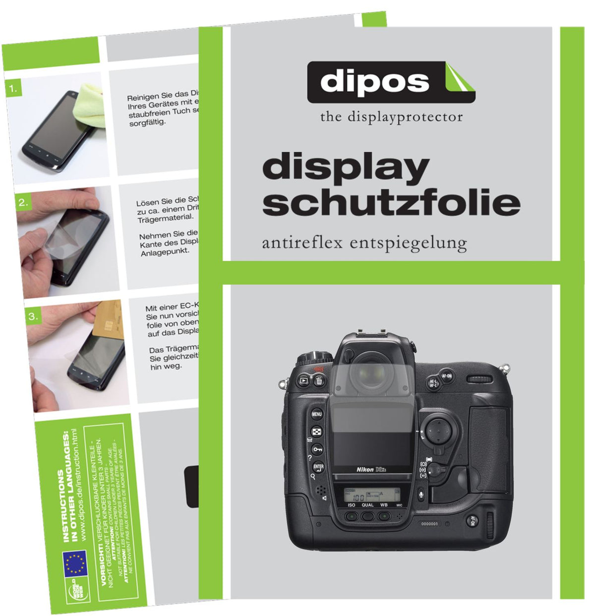 Matte Displayschutzfolie von dipos passend für Nikon D2H, präziser Zuschnitt und blasenfrei montiert