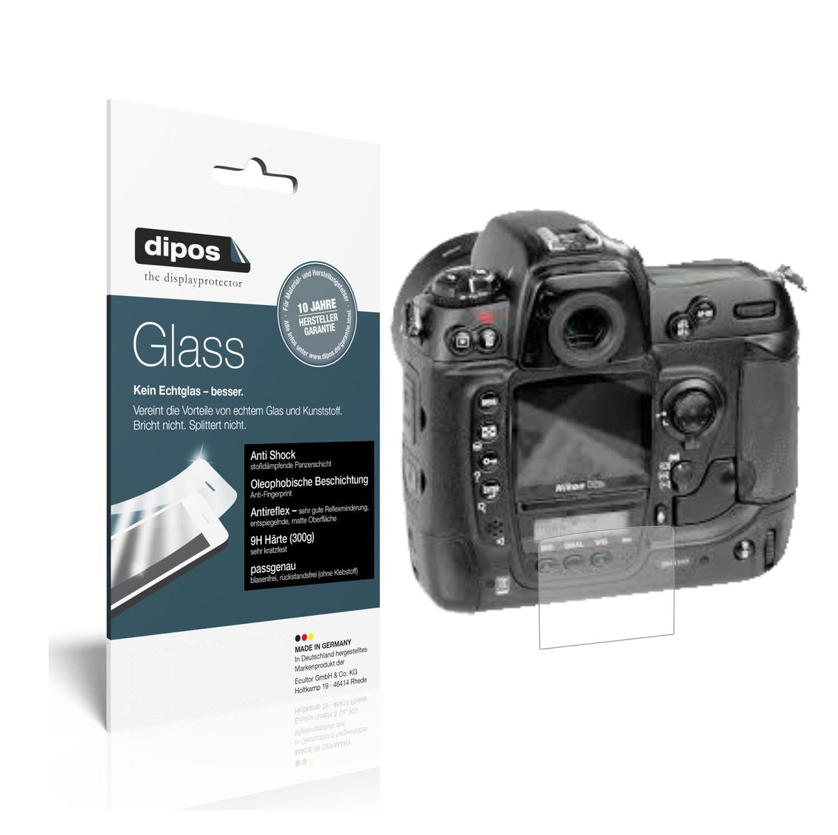 Matte Displayschutzfolie von dipos passend für Nikon D2Hs, 9H kratzfest und blasenfrei montiert