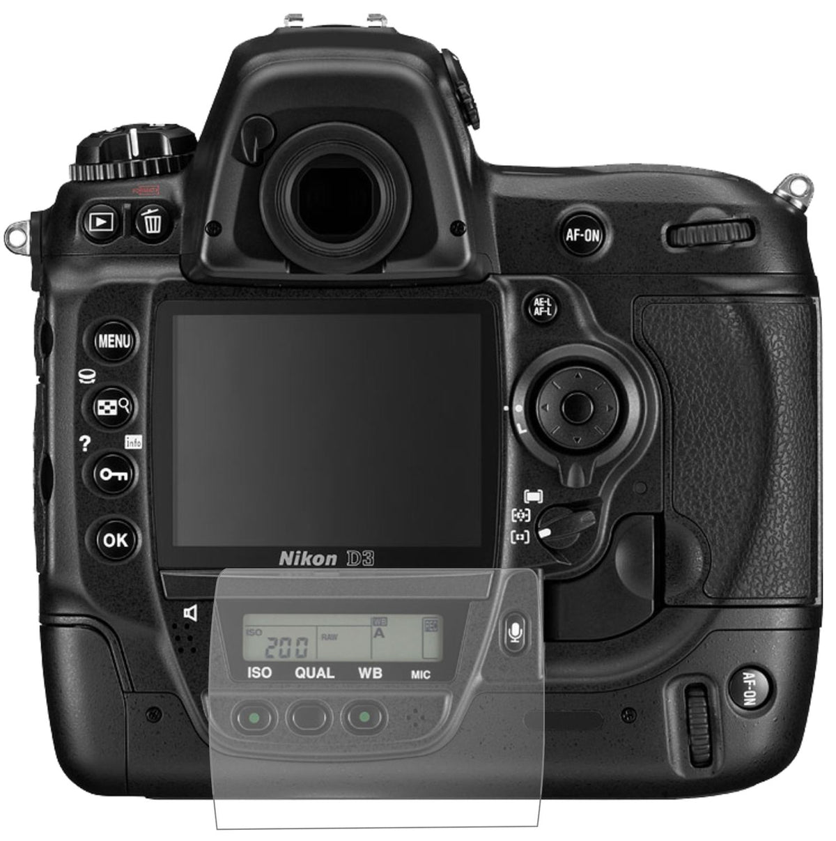 NikonD3 mit aufgebrachter dipos Panzerfolie, die lästige Fingerabdrücke minimiert