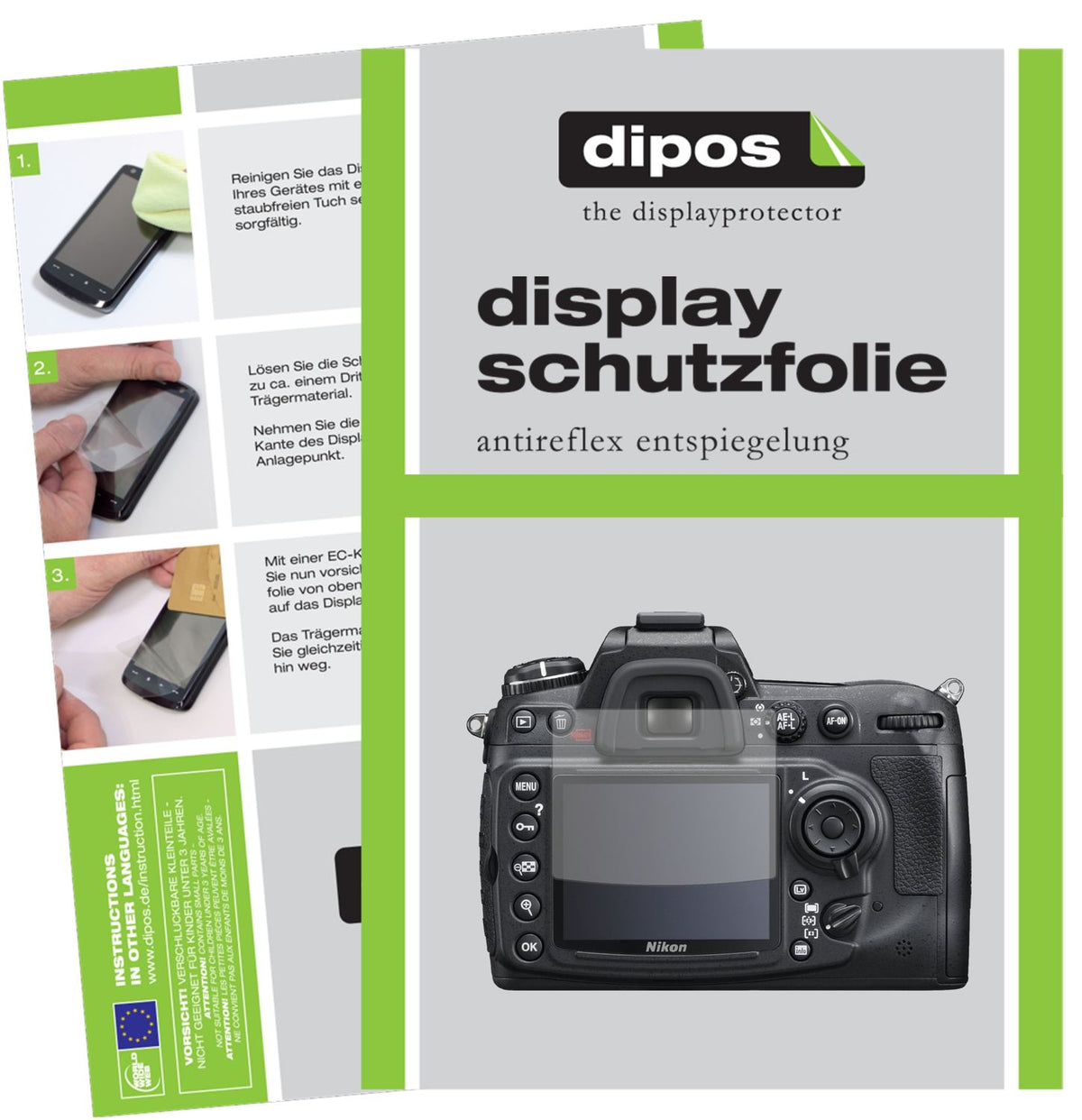Matte Displayschutzfolie von dipos passend für Nikon D300S, präziser Zuschnitt und blasenfrei montiert