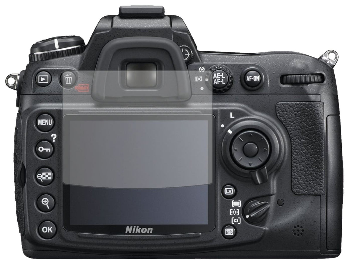 NikonD300S mit aufgebrachter dipos Displayschutzfolie, die lästige Fingerabdrücke minimiert