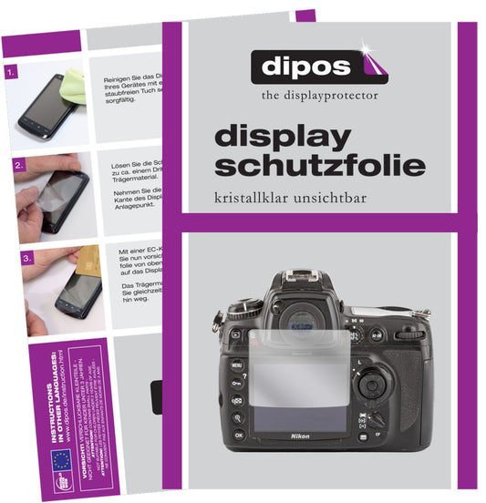 Klare Displayschutzfolie von dipos passend für Nikon D700, präziser Zuschnitt und blasenfrei montiert