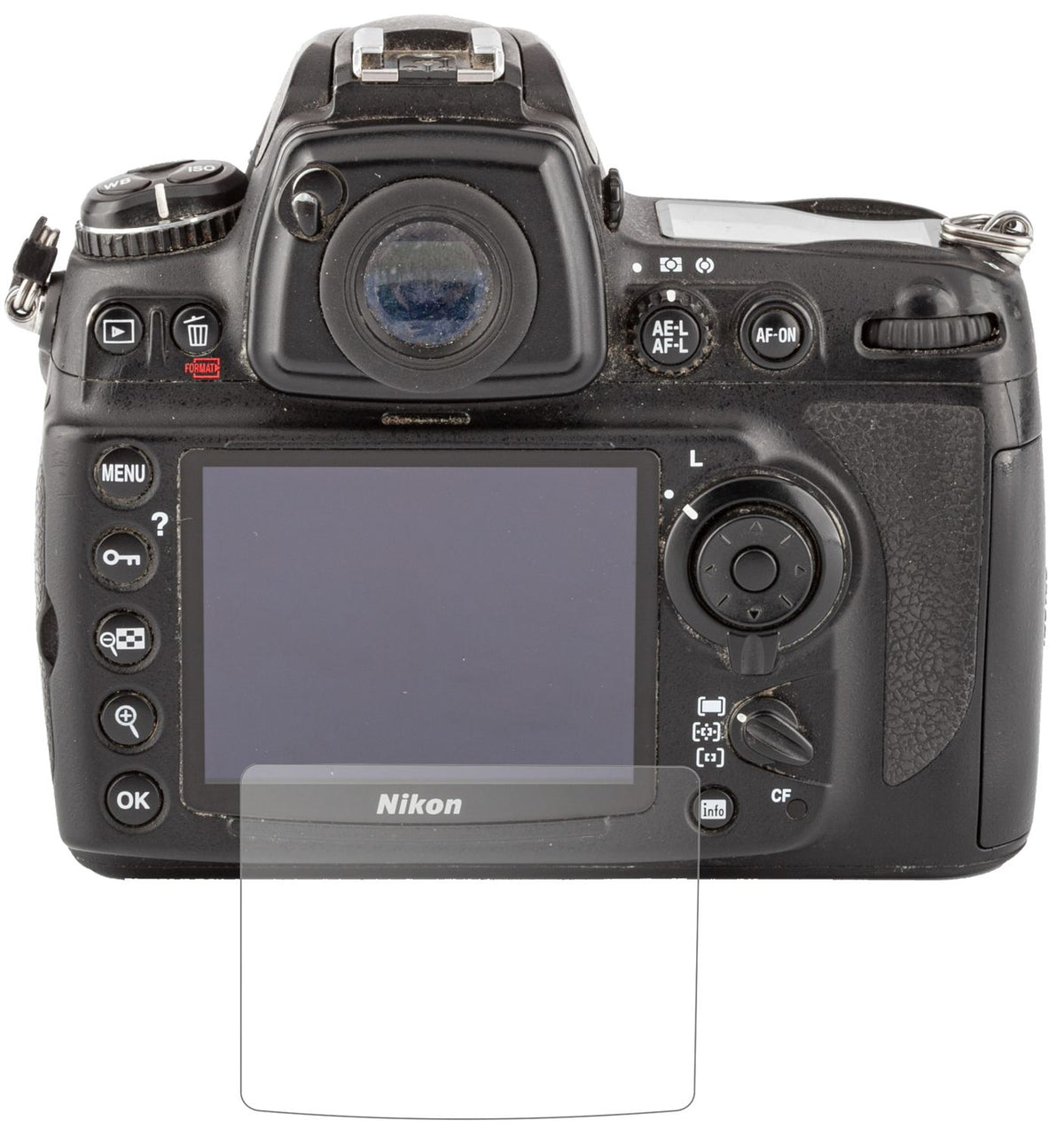 NikonD700 mit aufgebrachter dipos Panzerfolie, die lästige Fingerabdrücke minimiert