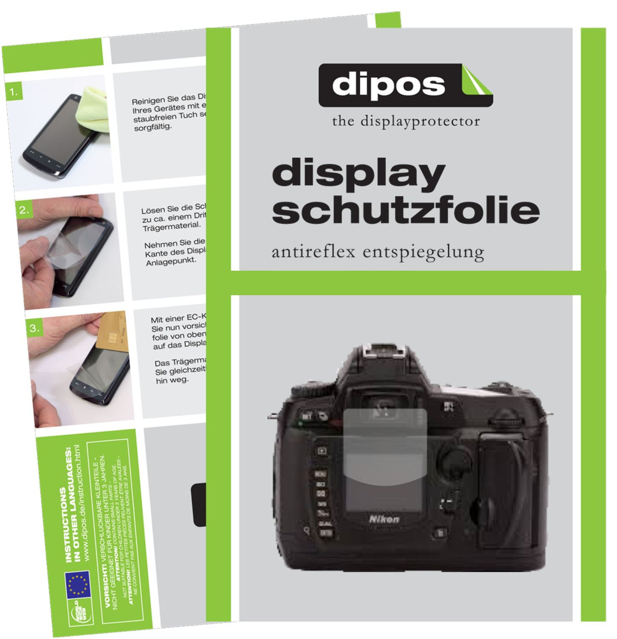 Matte Displayschutzfolie von dipos passend für Nikon D70s, präziser Zuschnitt und blasenfrei montiert