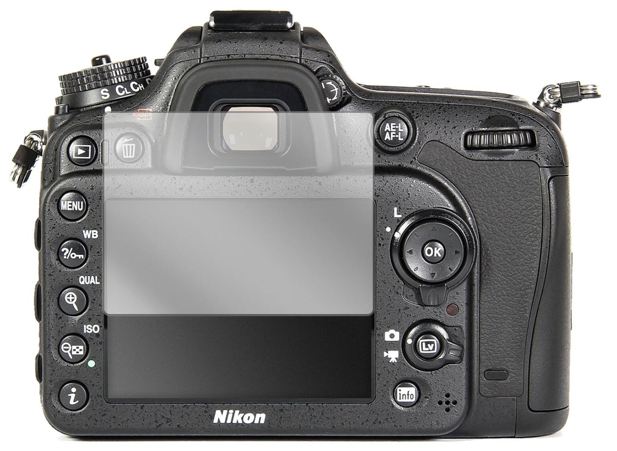 NikonD7100 mit aufgebrachter dipos Displayschutzfolie, glasklare Darstellung ohne Einschränkungen