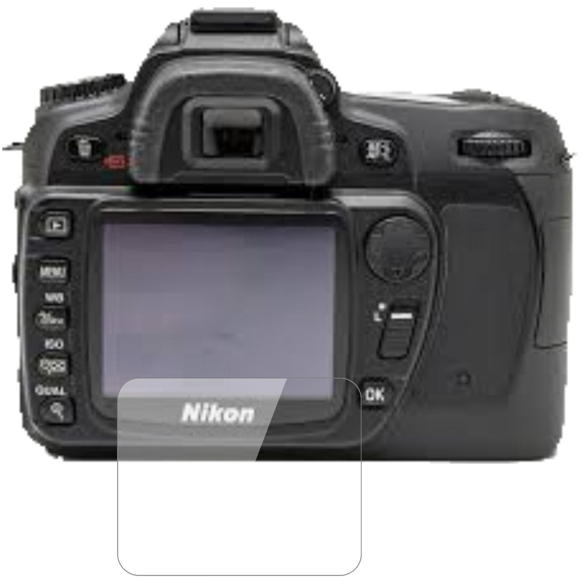 NikonD80 mit aufgebrachter dipos Flex Schutzfolie, glasklare Darstellung ohne Einschränkungen