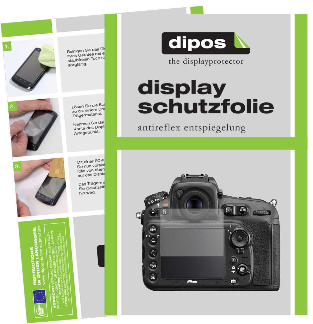 Matte Displayschutzfolie von dipos passend für Nikon D810A, präziser Zuschnitt und blasenfrei montiert