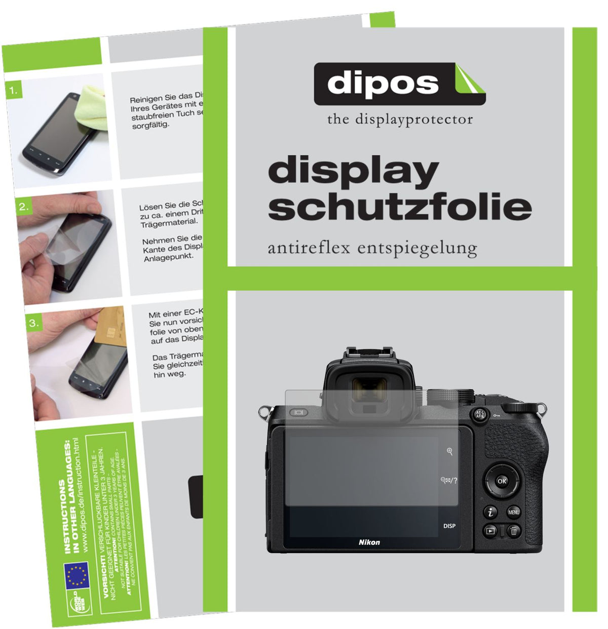 Matte Displayschutzfolie von dipos passend für Nikon Z50, präziser Zuschnitt und blasenfrei montiert