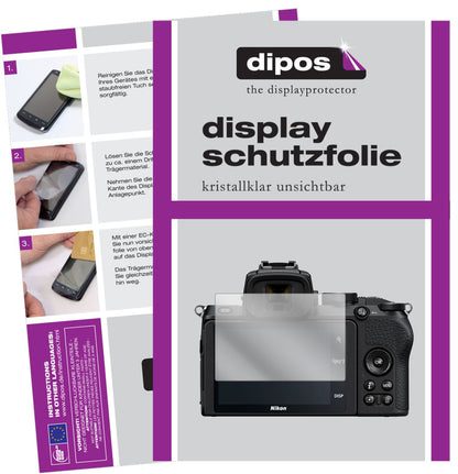 Klare Displayschutzfolie von dipos passend für Nikon Z50, präziser Zuschnitt und blasenfrei montiert