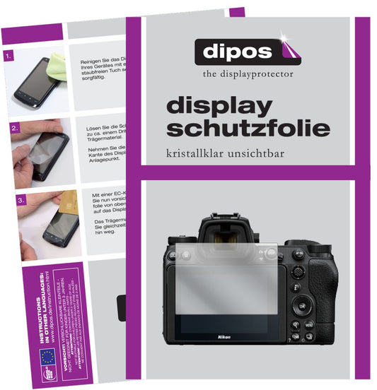 Klare Displayschutzfolie von dipos passend für Nikon Z 7II, präziser Zuschnitt und blasenfrei montiert