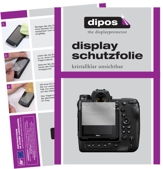 Klare Displayschutzfolie von dipos passend für Nikon Z9, präziser Zuschnitt und blasenfrei montiert