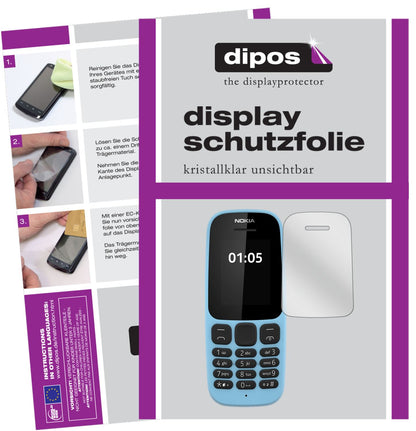 Klare Displayschutzfolie von dipos passend für Nokia 105 (2019), präziser Zuschnitt und blasenfrei montiert