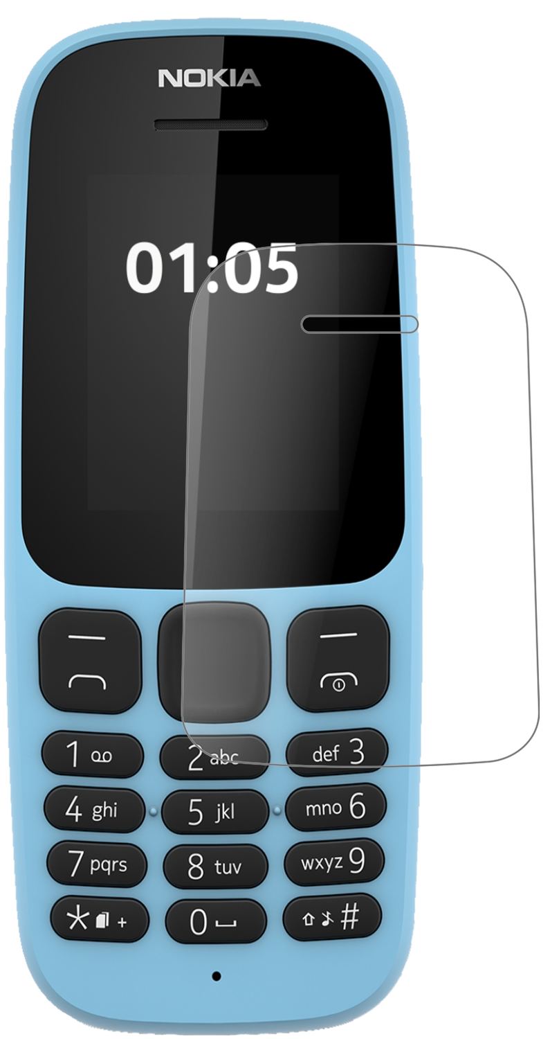 Nokia105 (2019) mit aufgebrachter dipos Panzerfolie, die lästige Fingerabdrücke minimiert