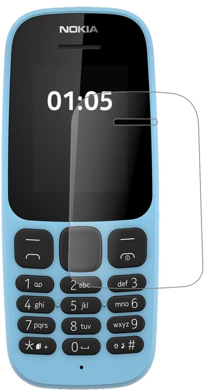 Nokia105 (2019) mit aufgebrachter dipos Panzerfolie, die lästige Fingerabdrücke minimiert