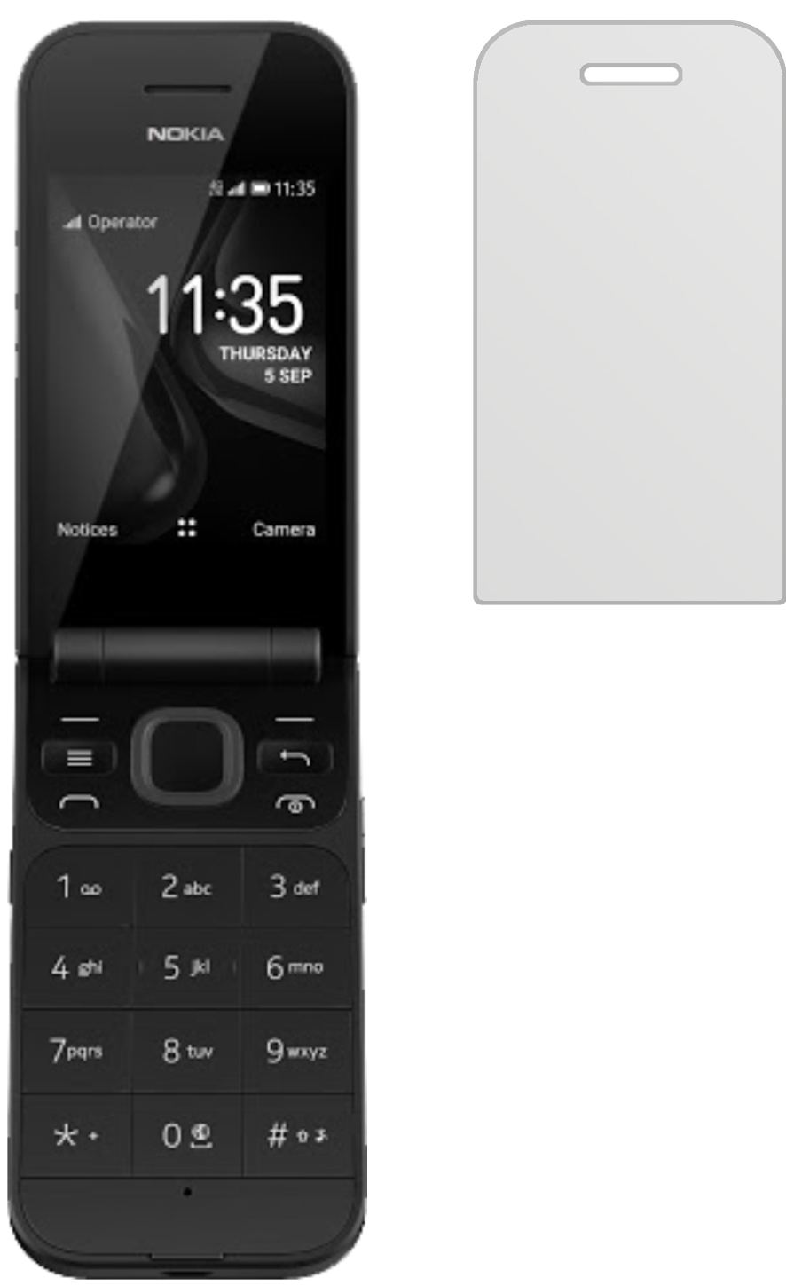 Nokia2720 Flip mit aufgebrachter dipos Displayschutzfolie, die lästige Fingerabdrücke minimiert