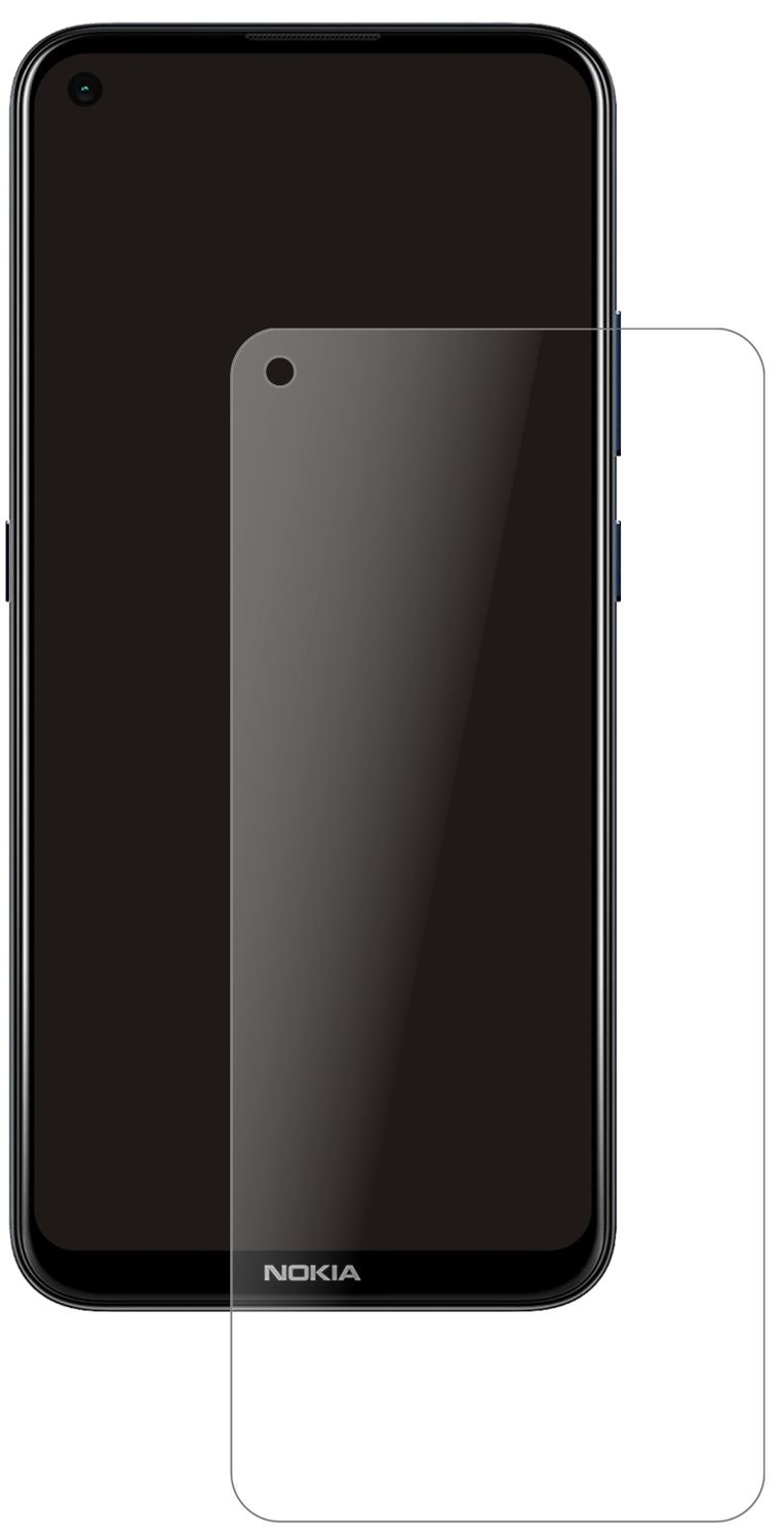 Nokia46117 mit aufgebrachter dipos Panzerfolie, die lästige Fingerabdrücke minimiert