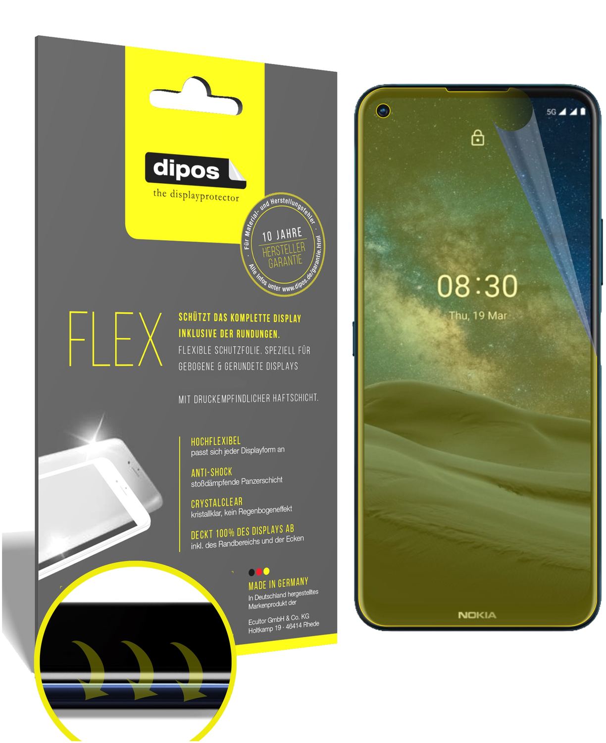 Klare Displayschutzfolie von dipos passend für Nokia 46089, 100% Displayabdeckung und blasenfreie Montage