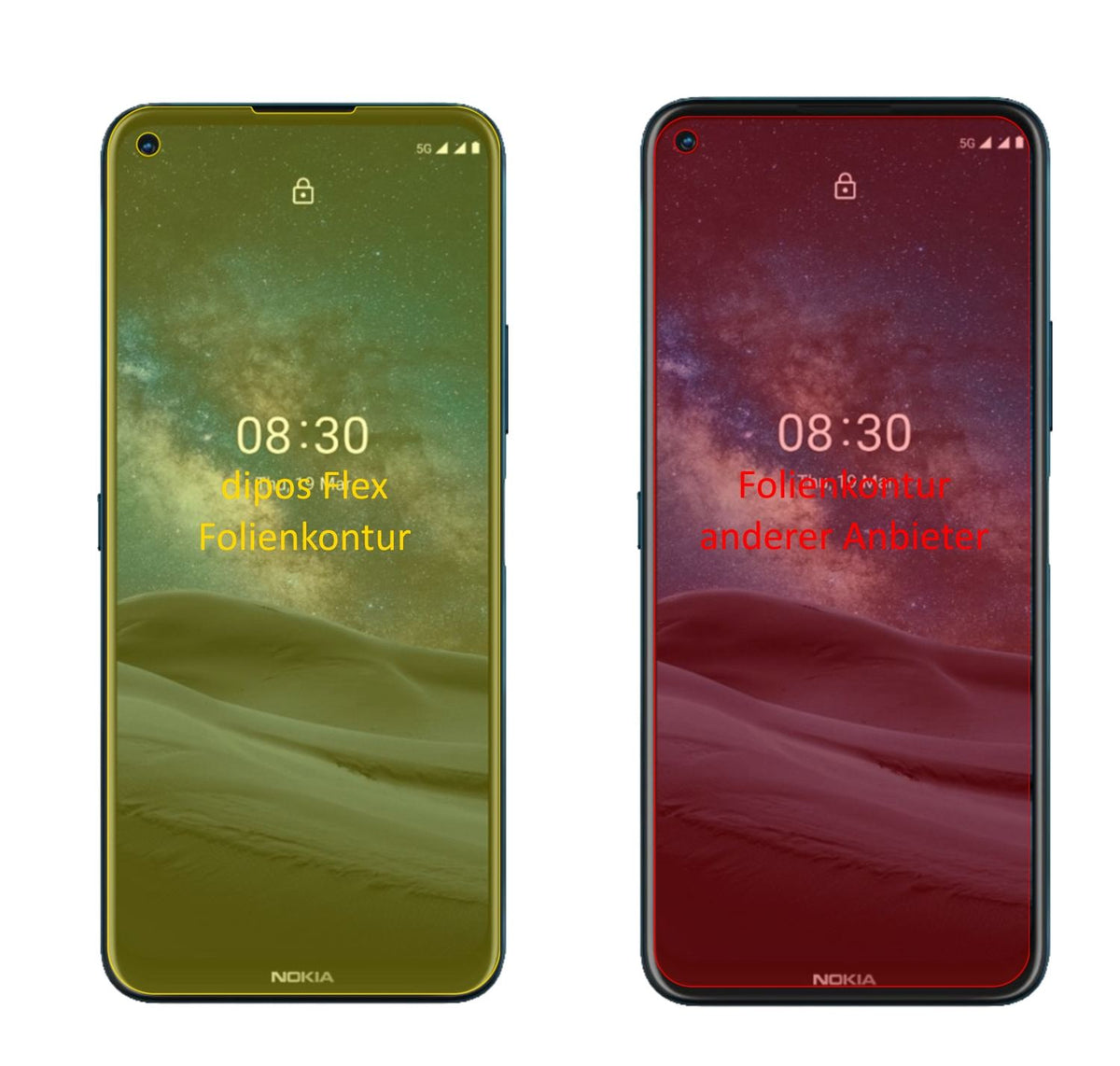 Nokia46089 mit aufgebrachter dipos Displayschutzfolie, glasklare Darstellung ohne Einschränkungen