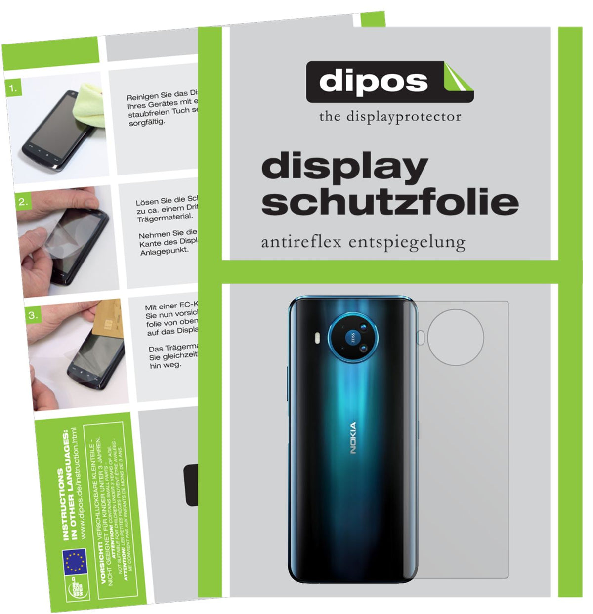 Matte Displayschutzfolie von dipos passend für Nokia 8.3 Rückseite, präziser Zuschnitt und blasenfrei montiert