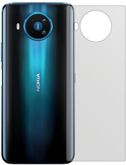 Nokia8.3 Rückseite mit aufgebrachter dipos Displayschutzfolie, die lästige Fingerabdrücke minimiert