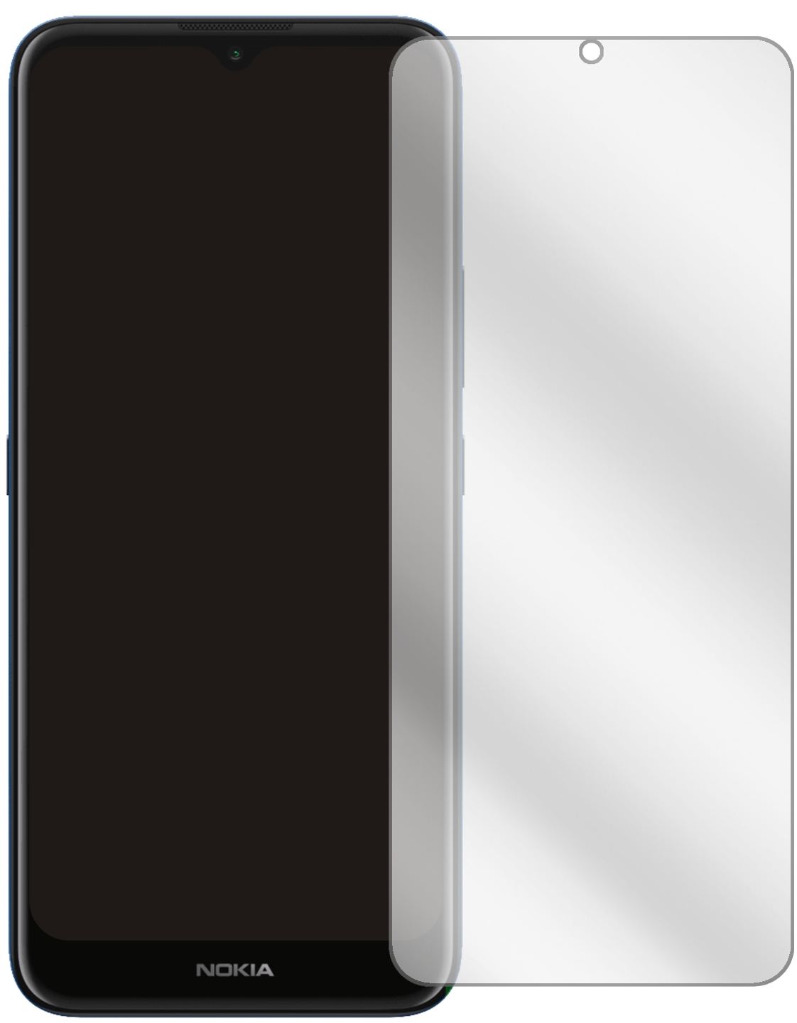 NokiaC10 mit aufgebrachter dipos Displayschutzfolie, glasklare Darstellung ohne Einschränkungen