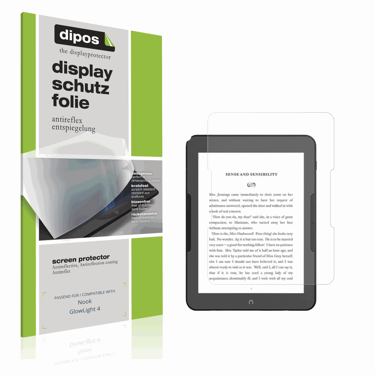 Matte Displayschutzfolie von dipos passend für Nook GlowLight 4, präziser Zuschnitt und blasenfrei montiert