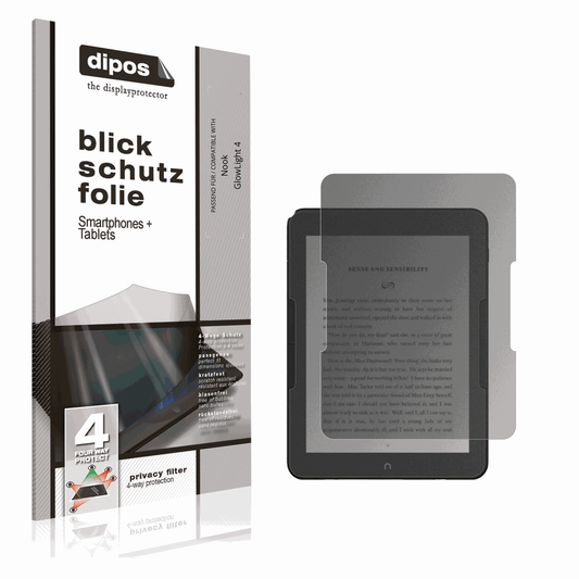 Blickschutzfolie von dipos passend für Nook GlowLight 4, präziser Zuschnitt und blasenfrei montiert