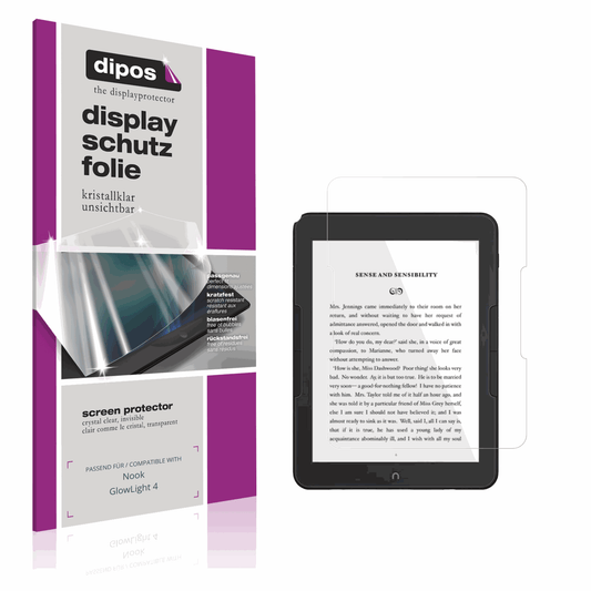 Klare Displayschutzfolie von dipos passend für Nook GlowLight 4, präziser Zuschnitt und blasenfrei montiert