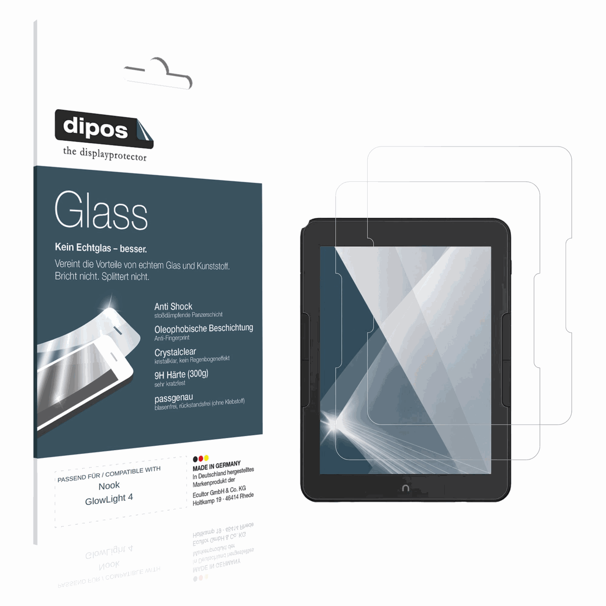 Klare Displayschutzfolie von dipos passend für Nook GlowLight 4, 9H kratzfest und blasenfrei montiert
