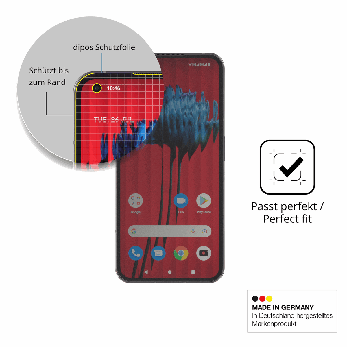 Schutz gegen Kratzer auf dem Nothing Phone 1 Glas durch Schlüssel, Stöße gegen die Tischkante oder Stürze
