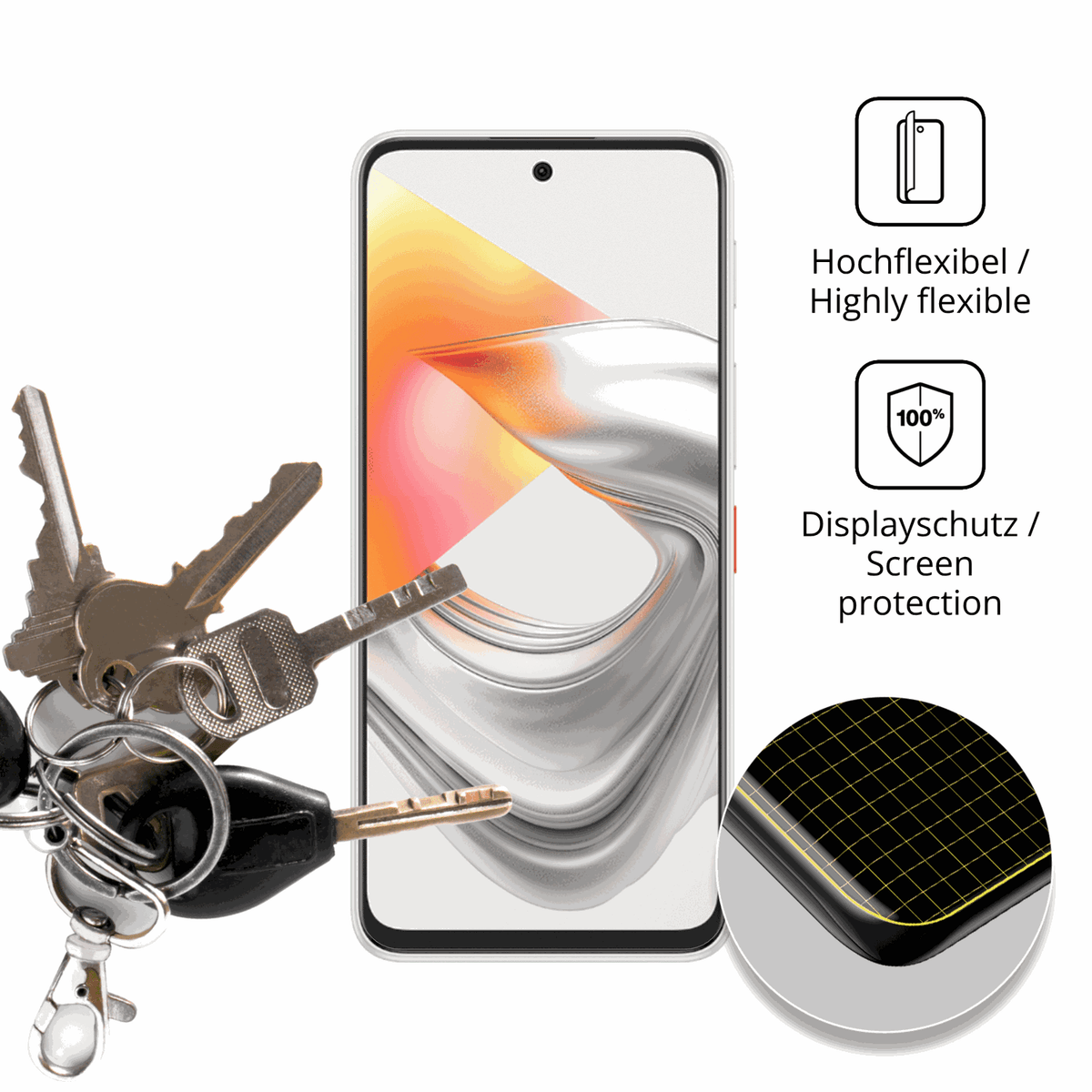 dipos Displayschutz für Nubia S2, transparente Oberfläche, perfekte Passform auch für die Rundungen