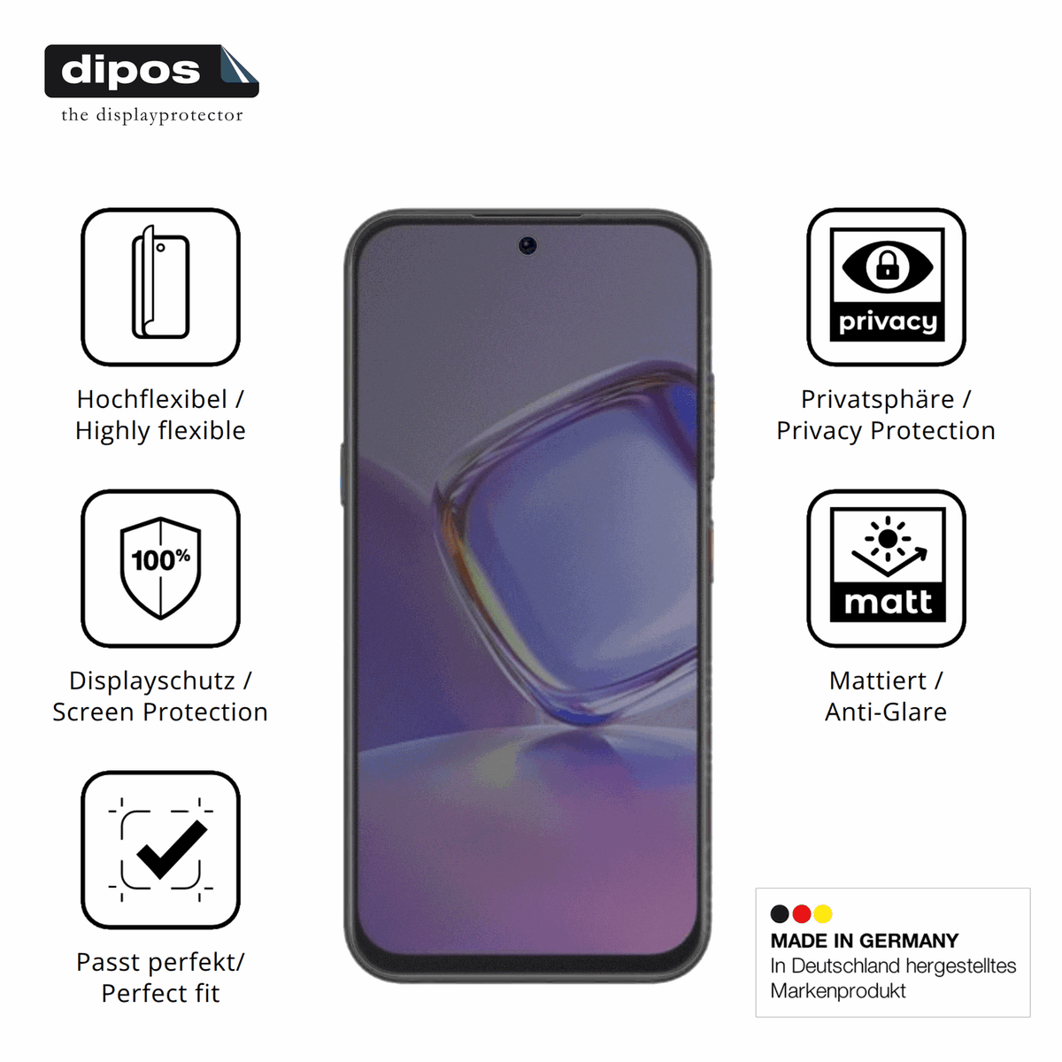 Flexible TPU-Folie passend zugeschnitten für Nubia V80 Pro, mit Privatsphäre-Schutz durch Sichtschutz-Folie