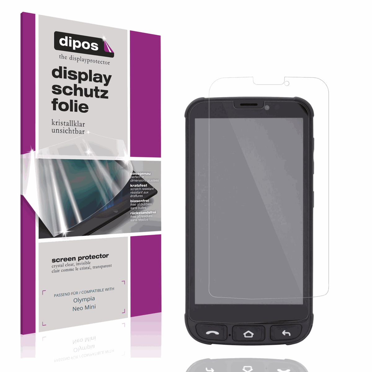 Klare Displayschutzfolie von dipos passend für Olympia Neo Mini, präziser Zuschnitt und blasenfrei montiert