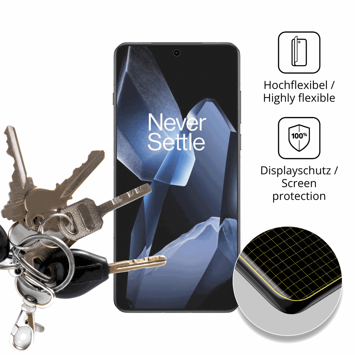 dipos Displayschutz für OnePlus 13 Case Friendly, transparente Oberfläche, perfekte Passform auch für die Rundungen