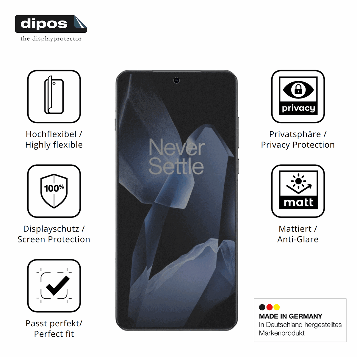 Flexible TPU-Folie passend zugeschnitten für OnePlus 13 Case Friendly, mit Privatsphäre-Schutz durch Sichtschutz-Folie