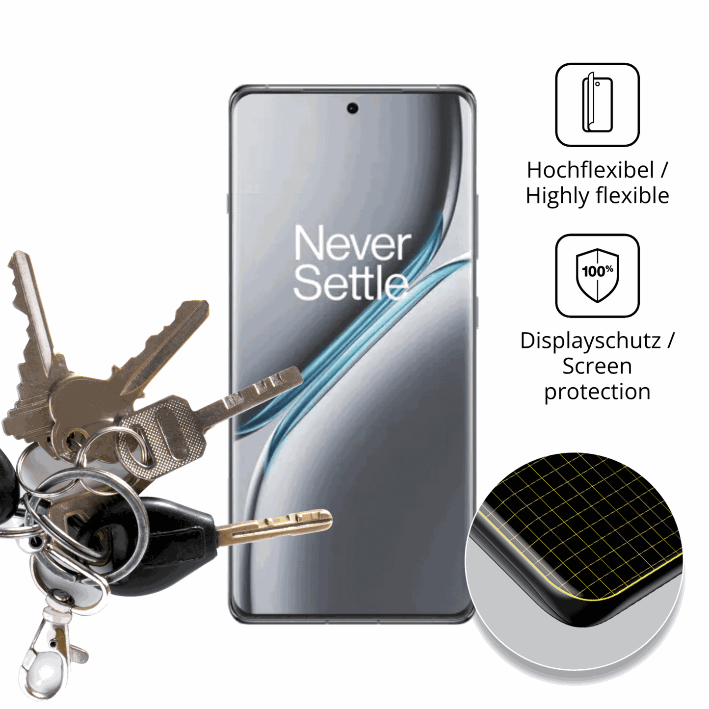 dipos Displayschutz für oneplus15r, transparente Oberfläche, perfekte Passform auch für die Rundungen