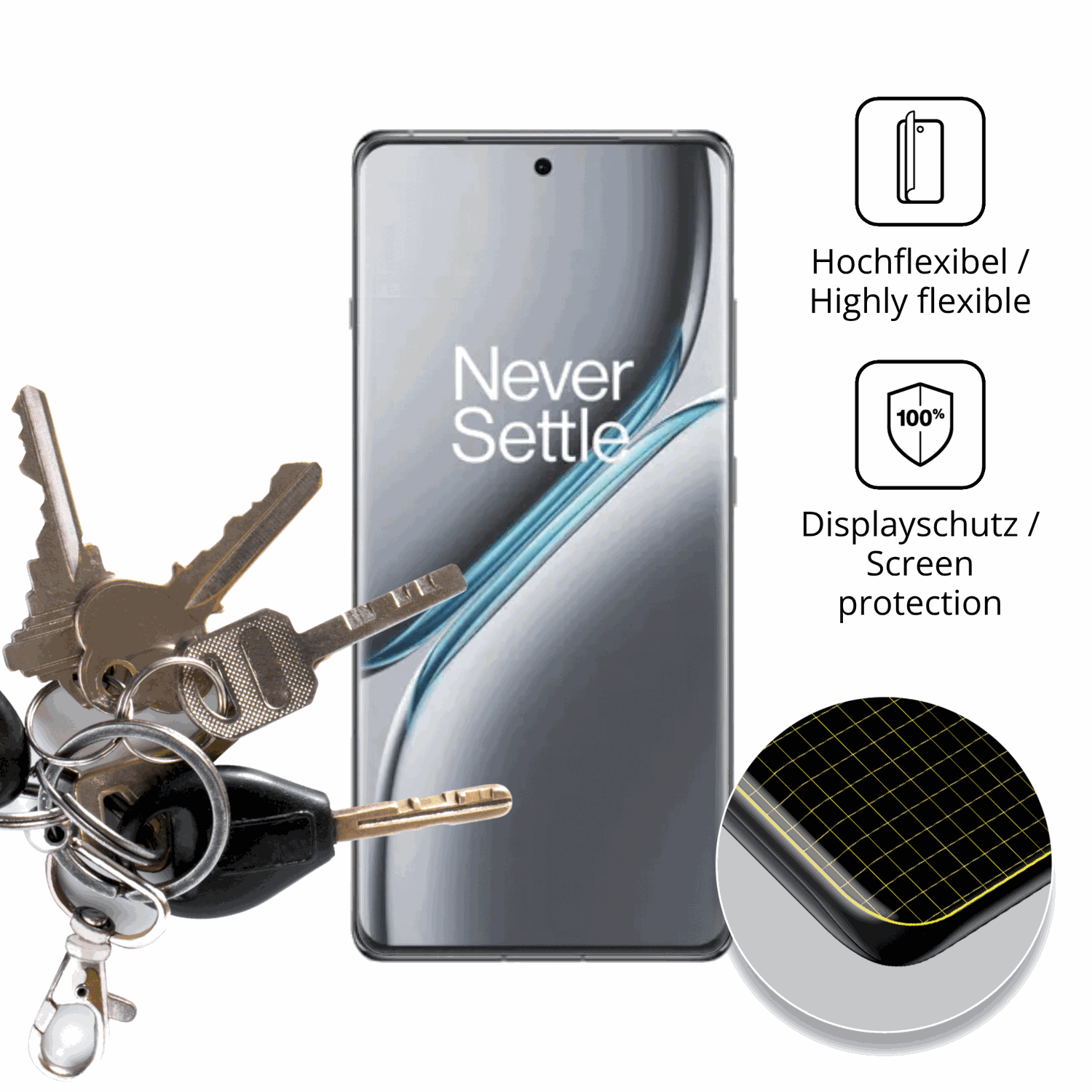 dipos Displayschutz für oneplus15r, transparente Oberfläche, perfekte Passform auch für die Rundungen