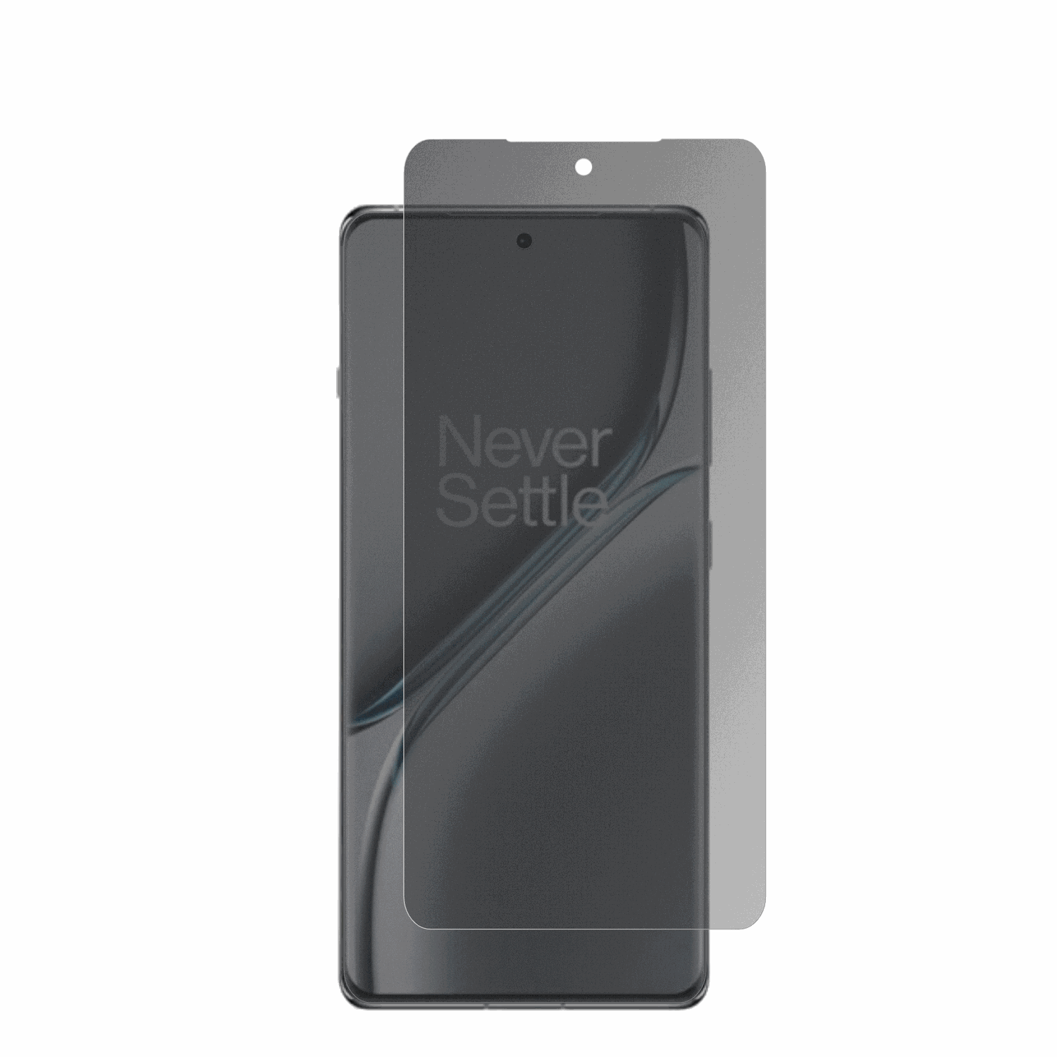 oneplus15r mit aufgebrachter dipos Flex Schutzfolie, die seitliche Einblicke blockiert