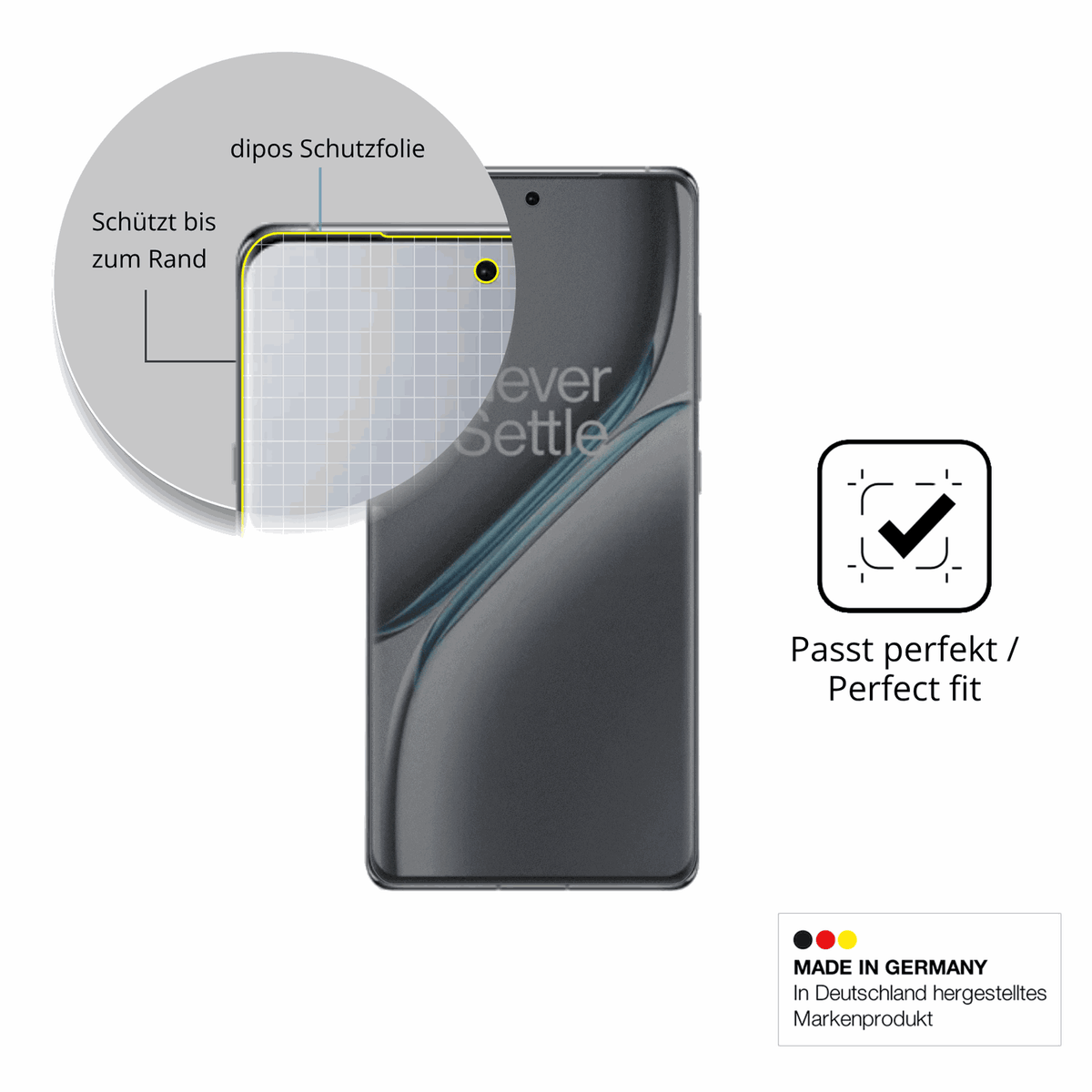 Schutz gegen Kratzer auf dem oneplus15r Glas durch Schlüssel, Stöße gegen die Tischkante oder Stürze