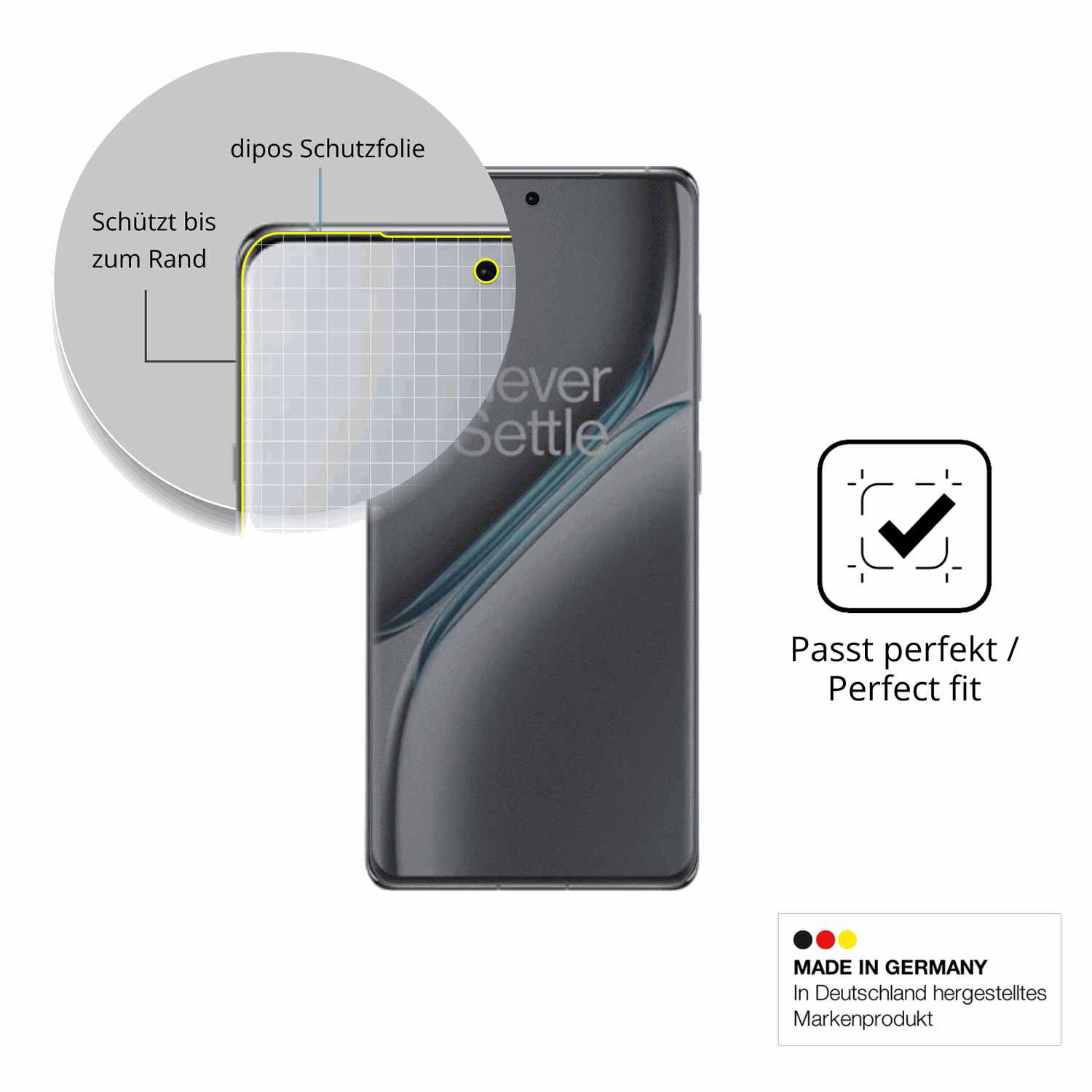 Schutz gegen Kratzer auf dem oneplus15r Glas durch Schlüssel, Stöße gegen die Tischkante oder Stürze
