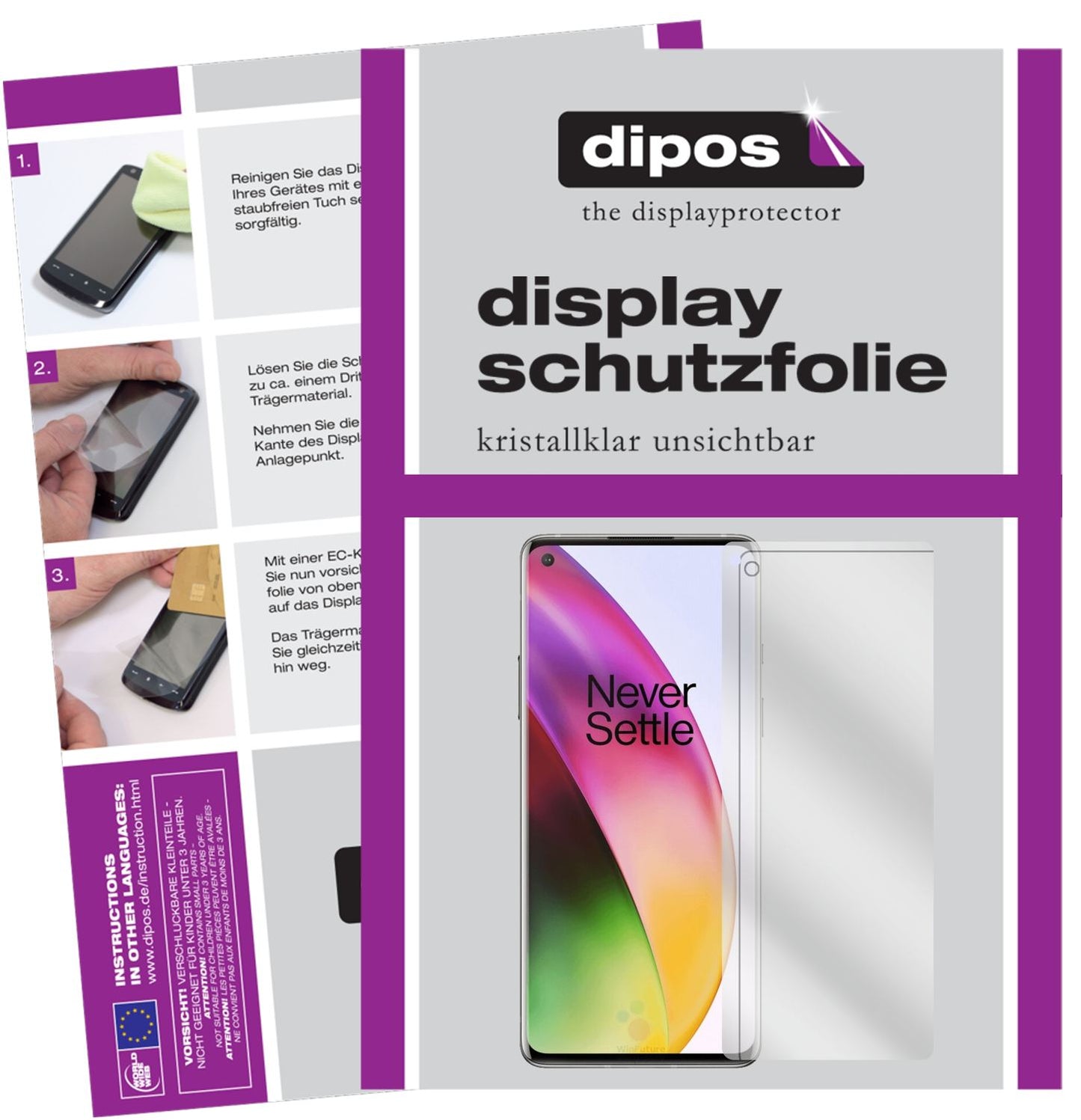 Klare Displayschutzfolie von dipos passend für OnePlus 8 Pro, präziser Zuschnitt und blasenfrei montiert