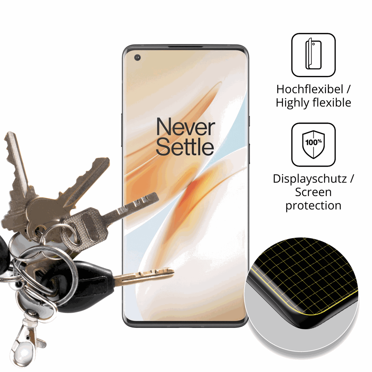 dipos Displayschutz für oneplus8 pro case friendly, transparente Oberfläche, perfekte Passform auch für die Rundungen