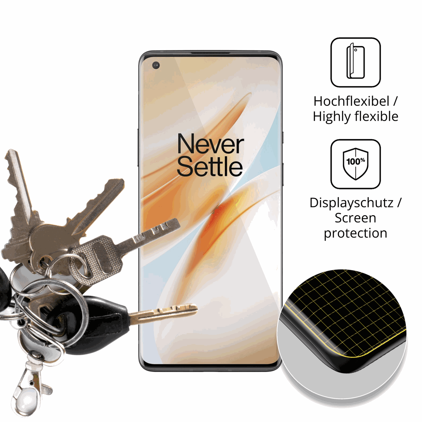 dipos Displayschutz für oneplus8 pro case friendly, transparente Oberfläche, geringe Dicke und perfekte Passform