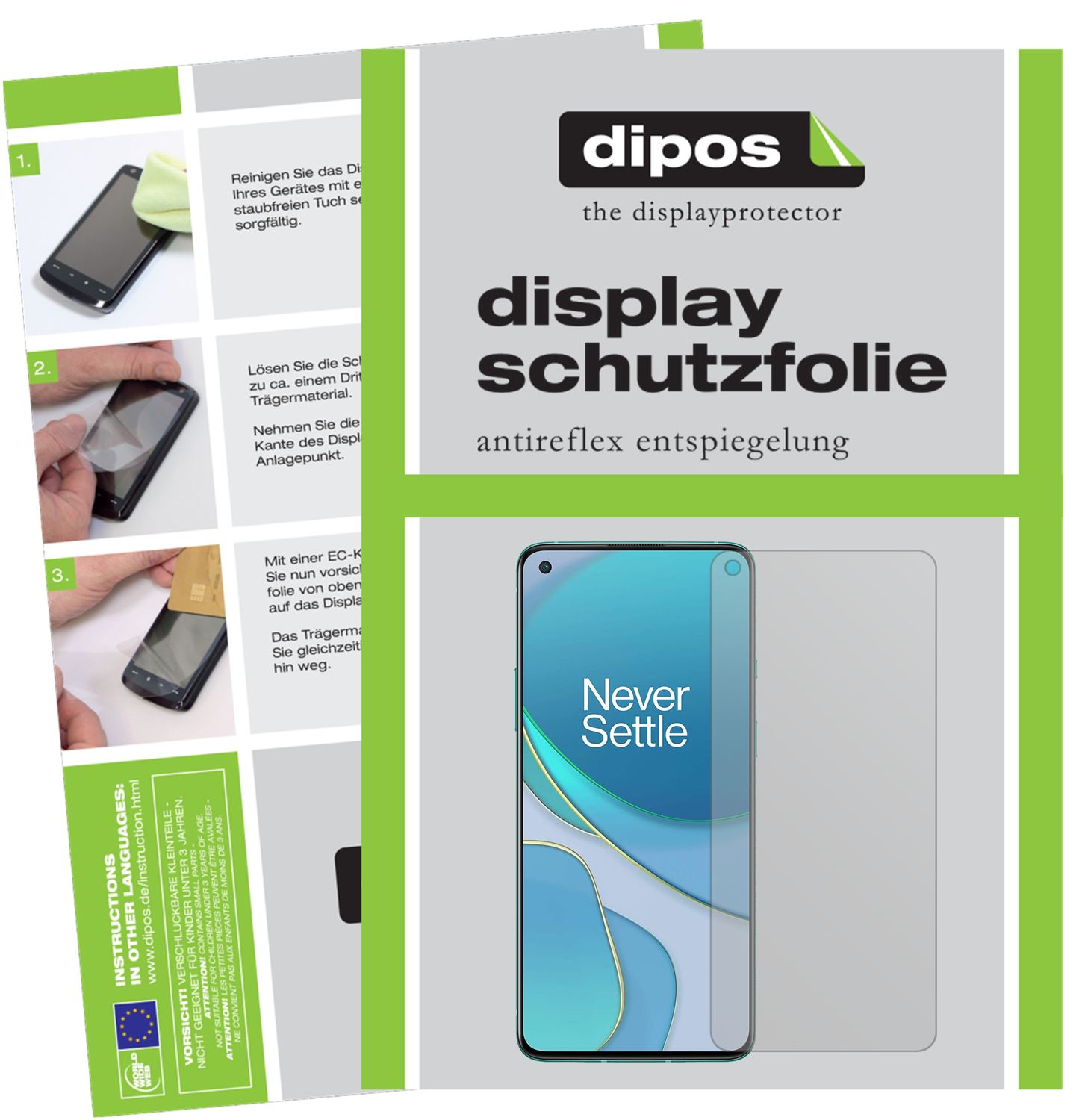 Matte Displayschutzfolie von dipos passend für OnePlus 8T, präziser Zuschnitt und blasenfrei montiert