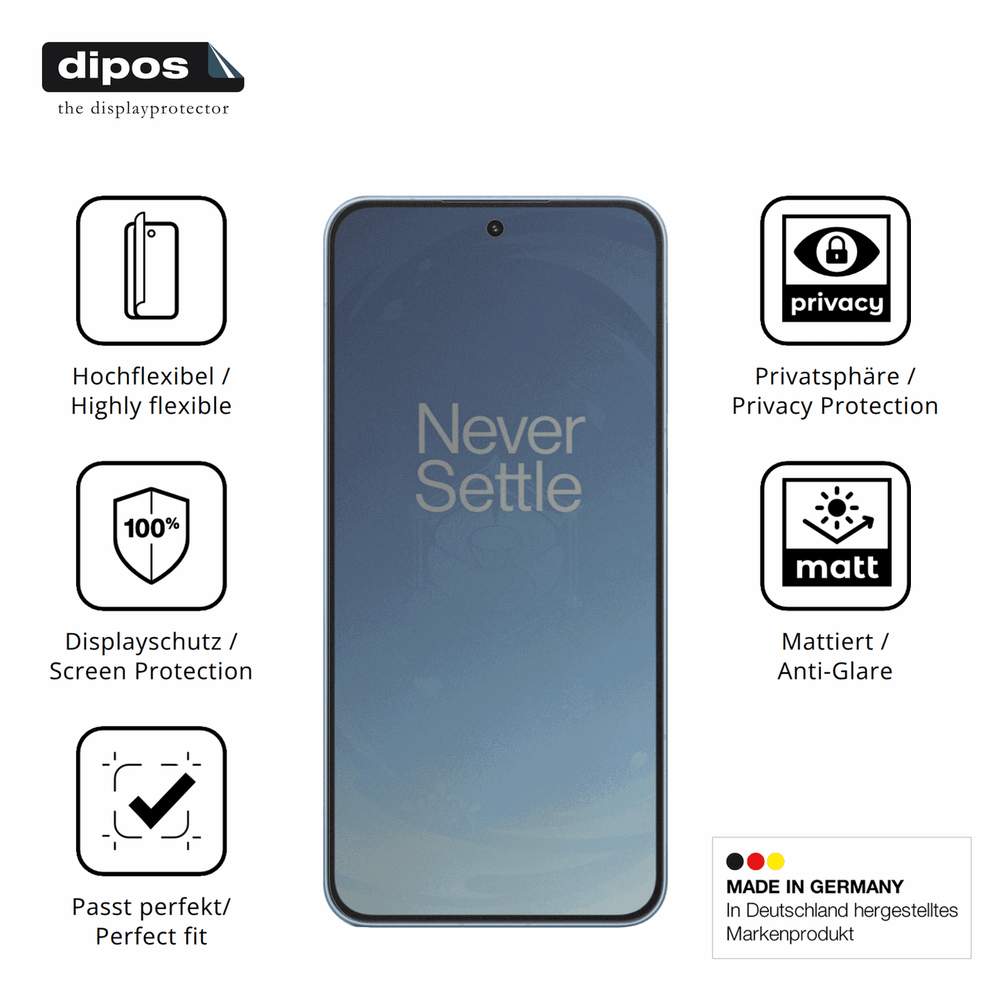 Flexible TPU-Folie passend zugeschnitten für OnePlus Ace 6T, mit Privatsphäre-Schutz durch Sichtschutz-Folie